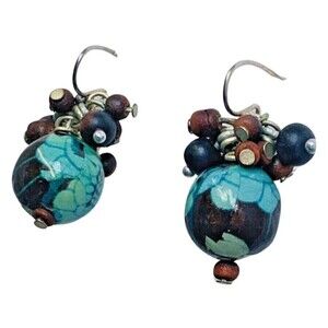 Vintage 1" Blue Flower Cluster Dangle Drop Earrings Silver Tone Elegant Style